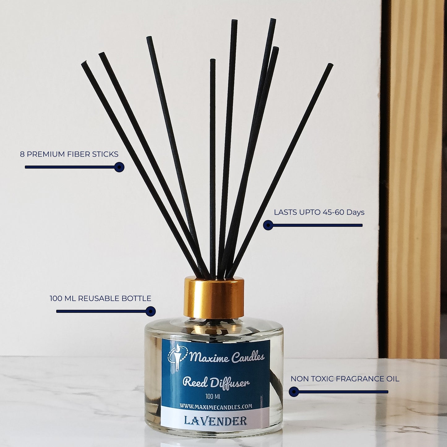 Lavender Reed Diffuser Set – 100 Ml with 8 Fiber Sticks